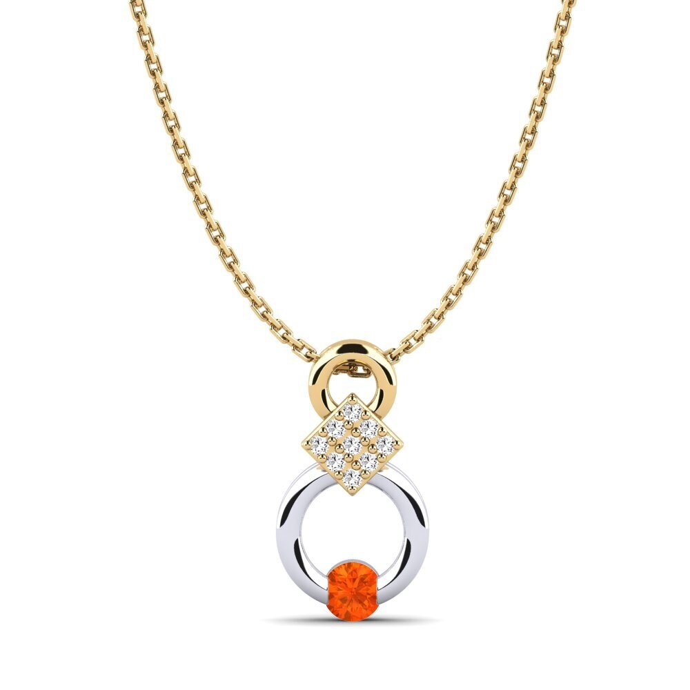 14k Oro Amarillo & Blanco Ópalo Fuego Colgante de Mujer Nousha