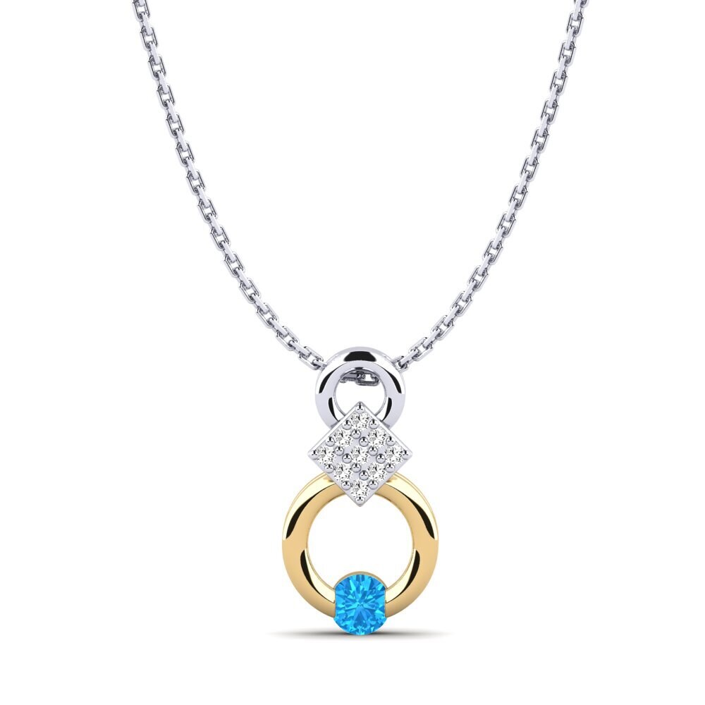 18k Oro Blanco & Amarillo Topacio azul Colgante de Mujer Nousha