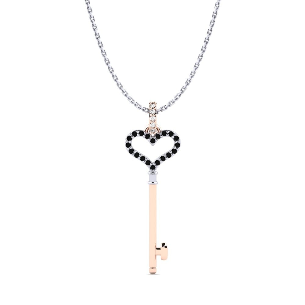 14k Oro Blanco & Rosa Ónix Negro Colgante de Mujer Monique