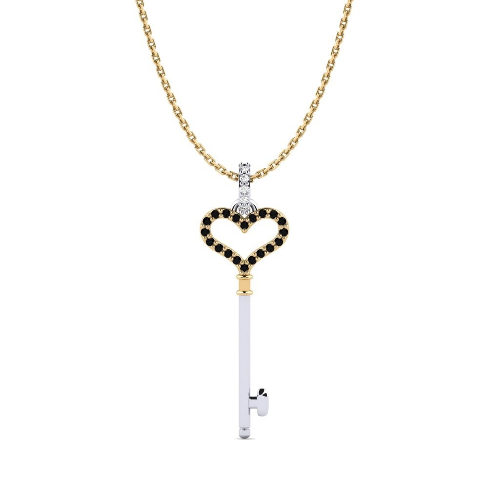 14k Oro Amarillo & Blanco Ónix Negro Colgante de Mujer Monique