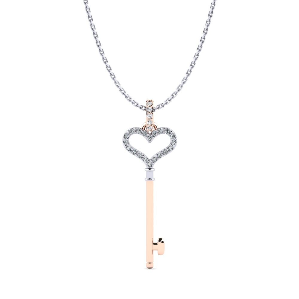 14k Oro Blanco & Rosa Circonita Colgante de Mujer Monique