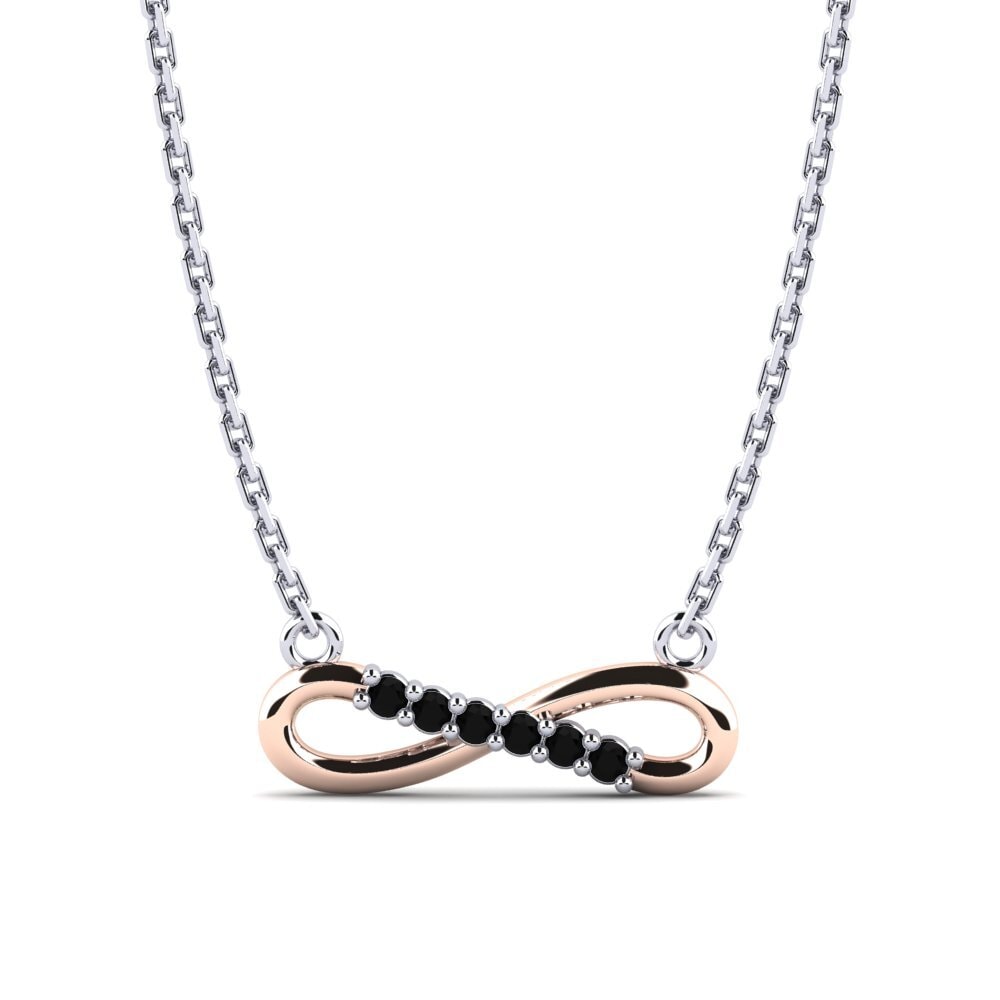 14k Oro Blanco & Rosa Ónix Negro Collar de Mujer Nika