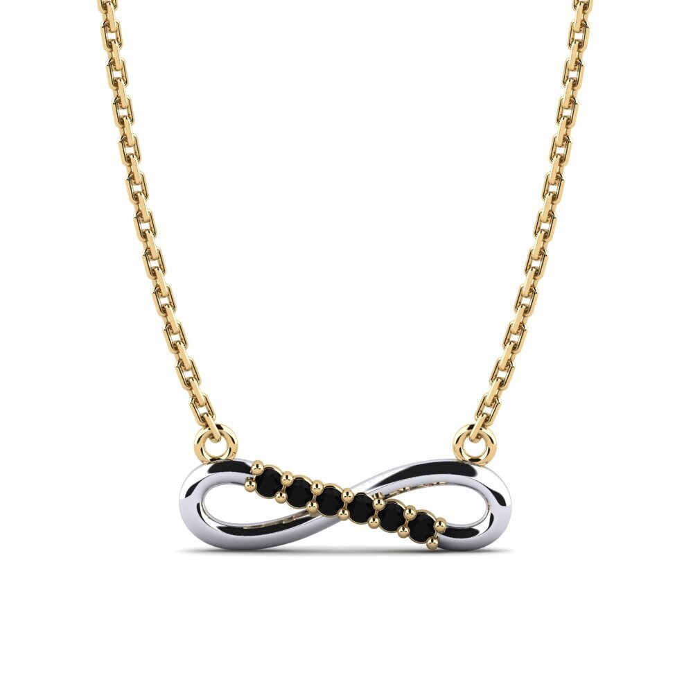 14ct Yellow & White Gold Black Sapphire Women's Necklace Nika