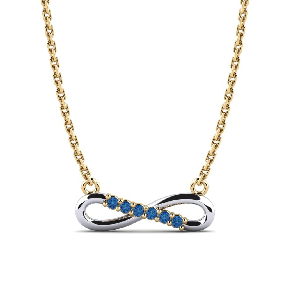 14k Oro Amarillo & Blanco Circonita Azul Oscuro Collar de Mujer Nika