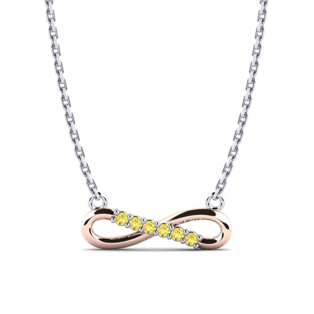 14k Oro Blanco & Rosa Zafiro amarillo Collar de Mujer Nika