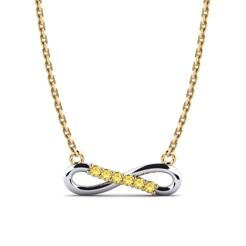 14k Oro Amarillo & Blanco Zafiro amarillo Collar de Mujer Nika