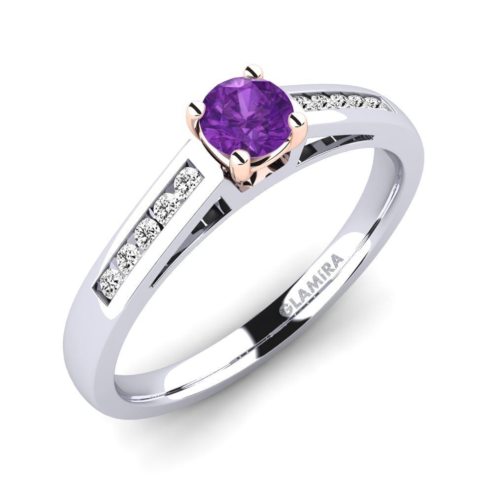 14ct White / Rose Gold Amethyst Diamonds Ring Penelope