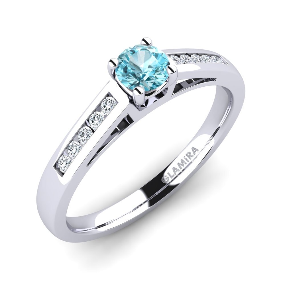 950 Platinum Blue Zircon Diamonds Ring Penelope