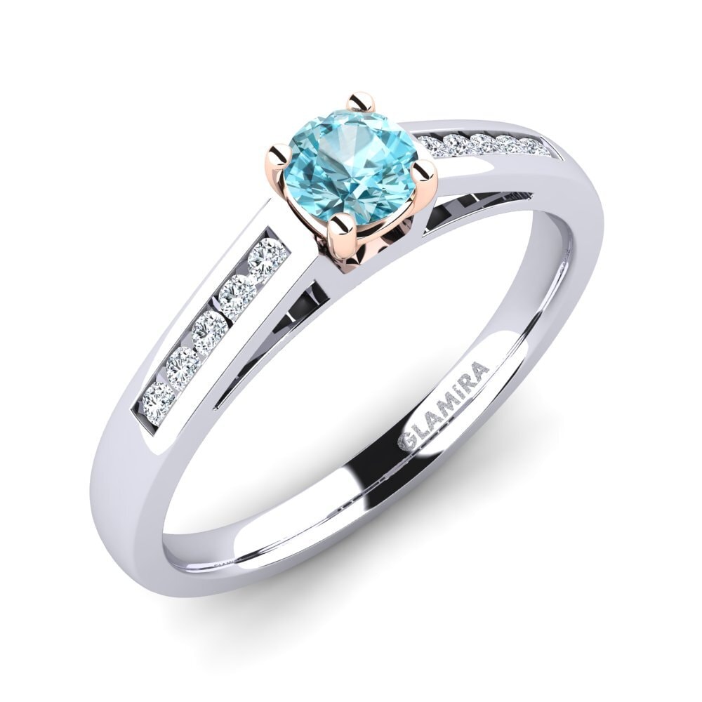 18ct White & Rose Gold Blue Zircon Diamonds Ring Penelope