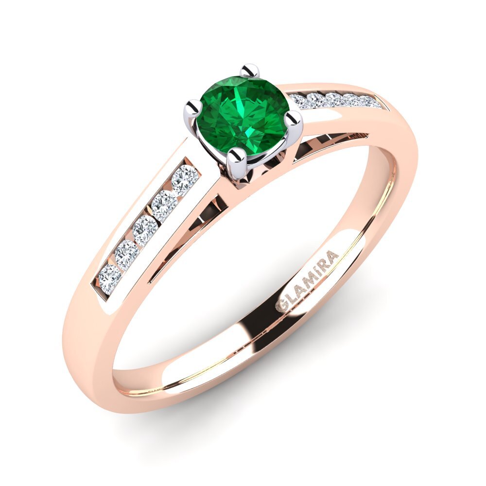 9ct Rose / White Gold Emerald (Lab Created) Diamonds Ring Penelope