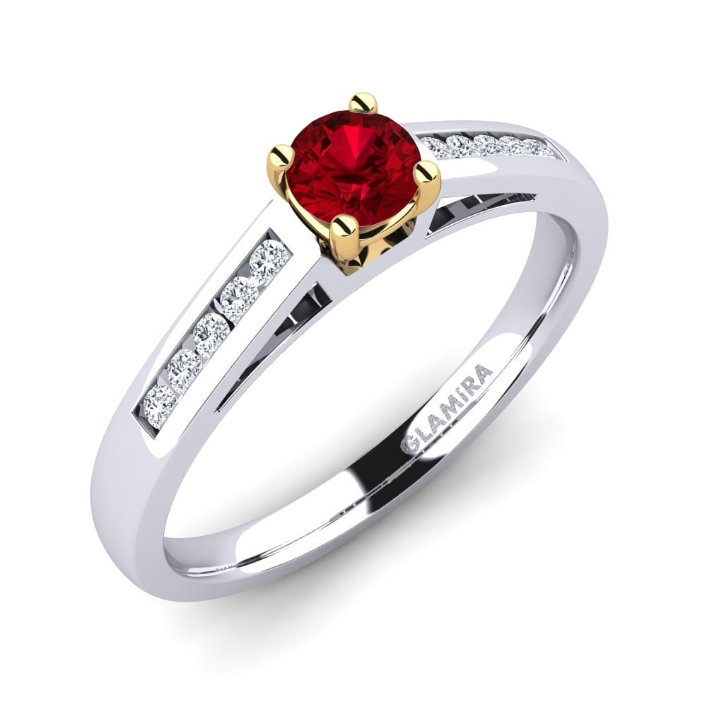 14K White & Yellow Gold Red Zirconia Diamond Ring Penelope