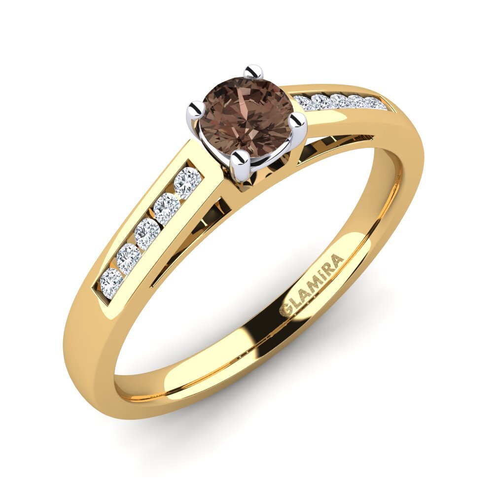 14ct Yellow & White Gold Smoky Quartz Diamonds Ring Penelope