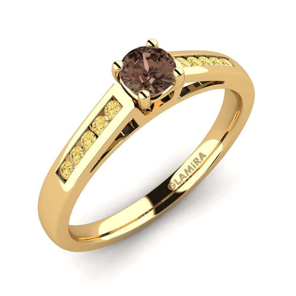 18k Oro Amarillo Cuarzo humo Anillo de compromiso Penelope