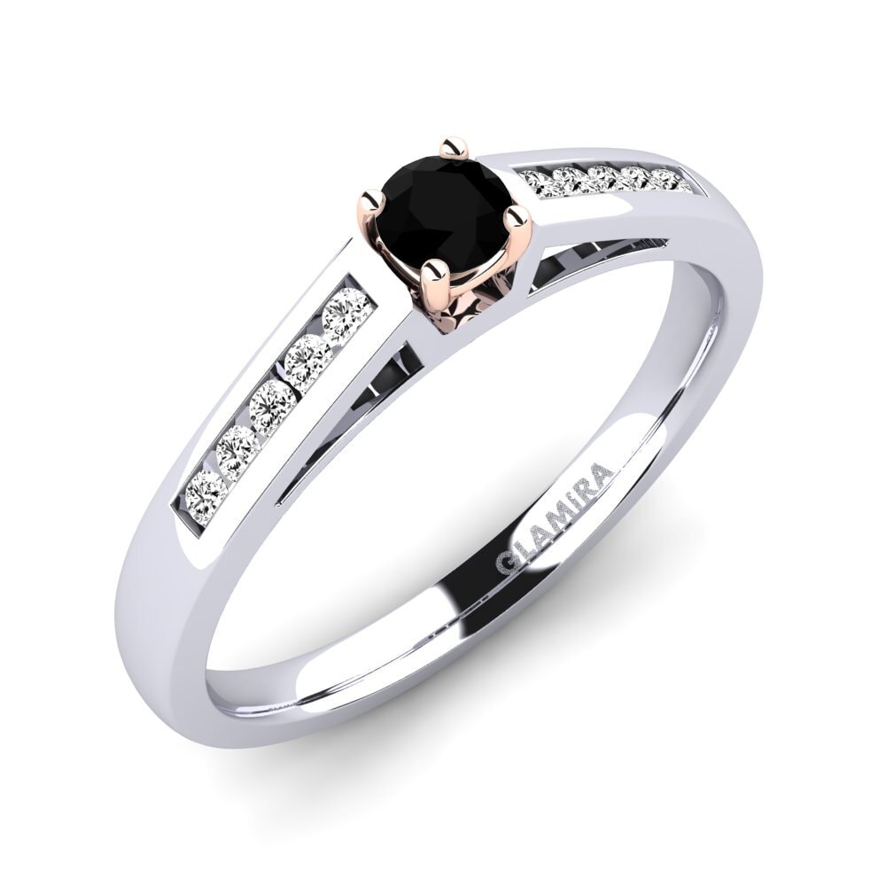 14ct White / Rose Gold Black Onyx Engagement Ring Penelope 0.16 crt