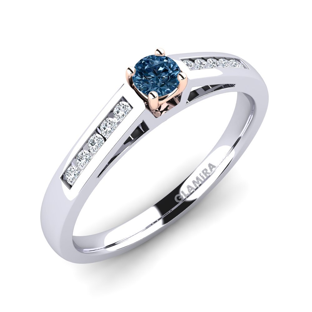 14ct White / Rose Gold Blue Diamond Engagement Ring Penelope 0.16 crt