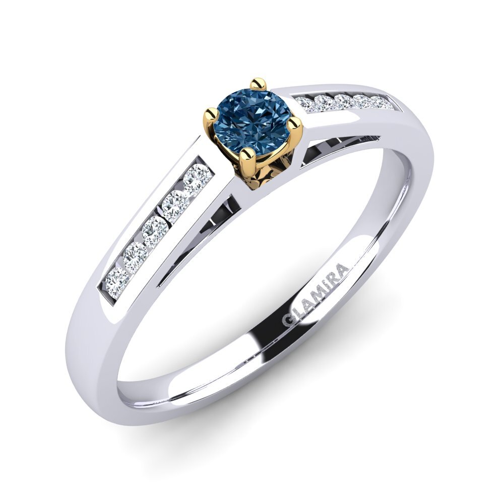 14ct White / Yellow Gold Blue Diamond Engagement Ring Penelope 0.16 crt