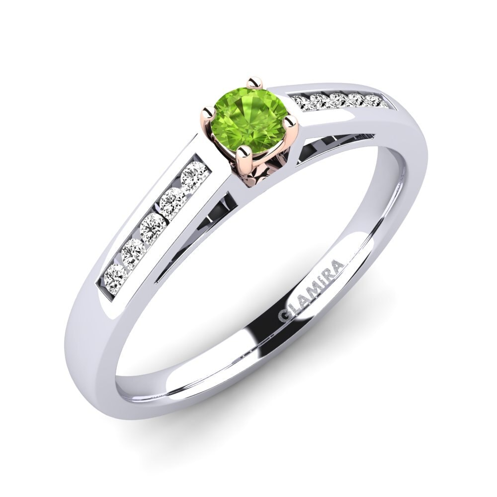 14ct White / Rose Gold Peridot Engagement Ring Penelope 0.16 crt