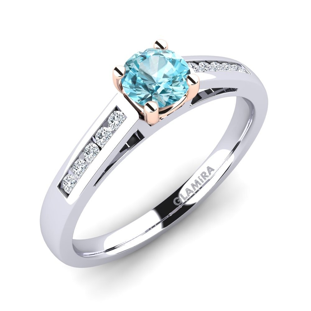 18ct White & Rose Gold Blue Zircon Engagement Ring Penelope 0.5 crt