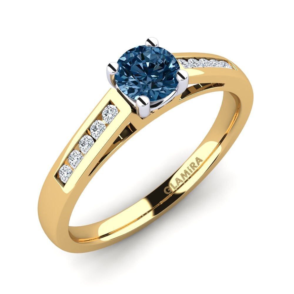 14ct Yellow / White Gold Blue Diamond Engagement Ring Penelope 0.5 crt