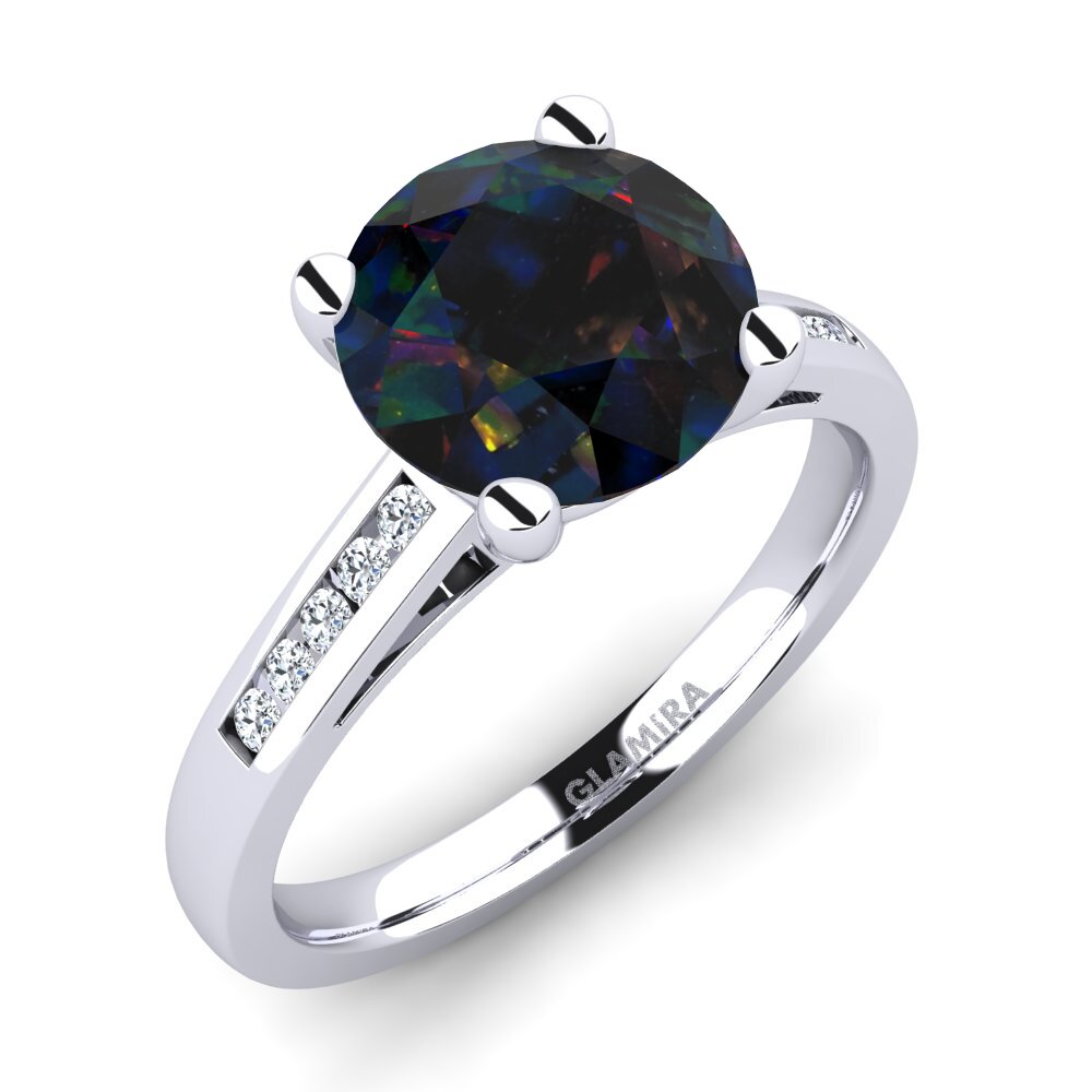 18ct White Gold Black Opal Engagement Ring Penelope 3.0 crt