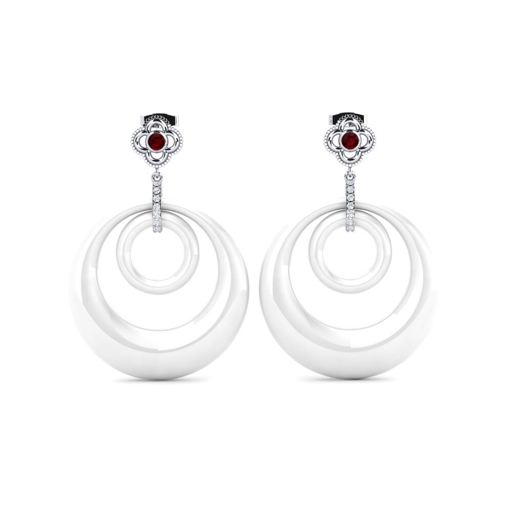 18ct White Gold Garnet Women's Earring Penner