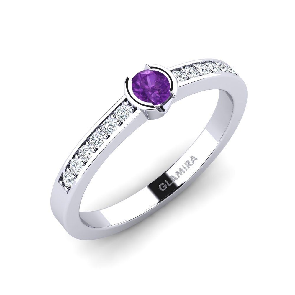 Bague Argent 925 Plaqué Or Blanc Avec Améthyste Naturelle - Taille 54 - Poids 3,19g - Neuf Avec étiquettes