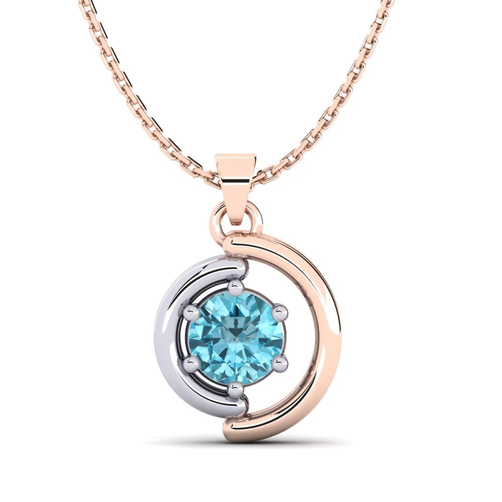 14ct Rose / White Gold Blue Zircon Women's Pendant Perdika