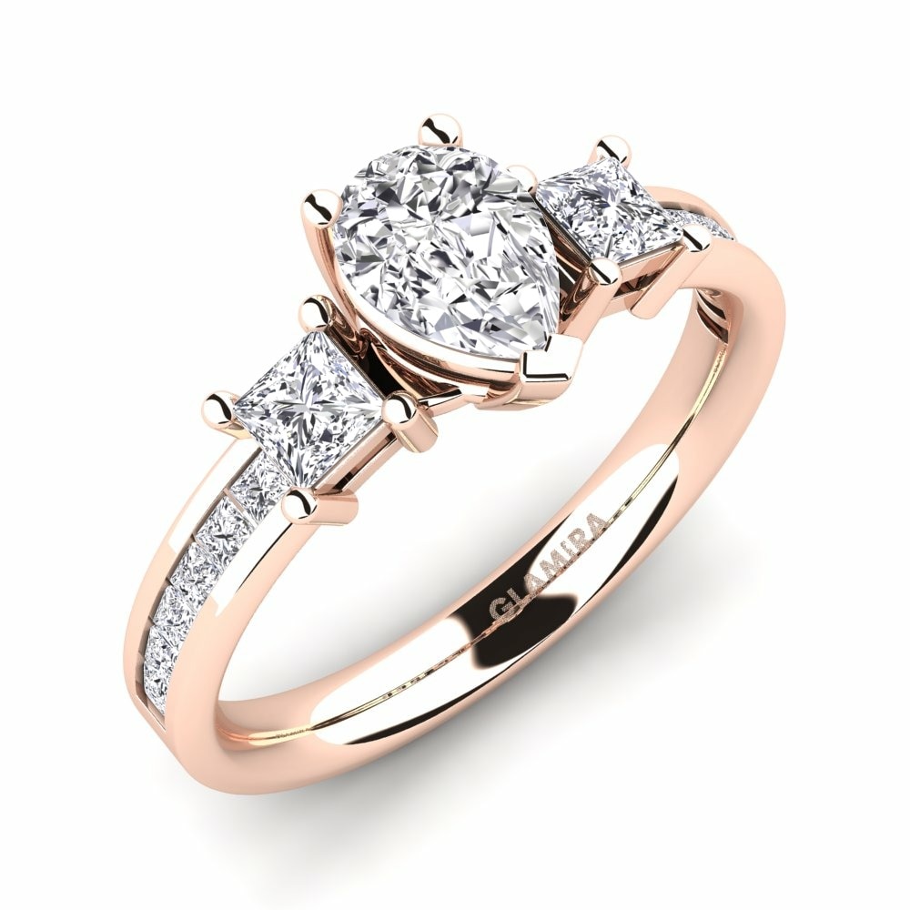 Pear 3 & 5 Stones Diamond 14k Rose Gold Engagement Ring Perenna