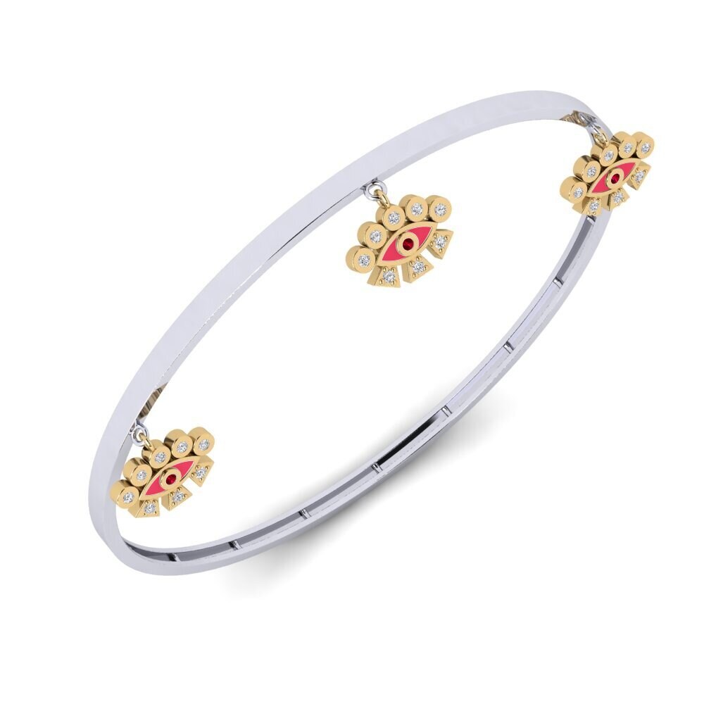 9ct White & Yellow Gold Red Zirconia Women's Bangle Permagon