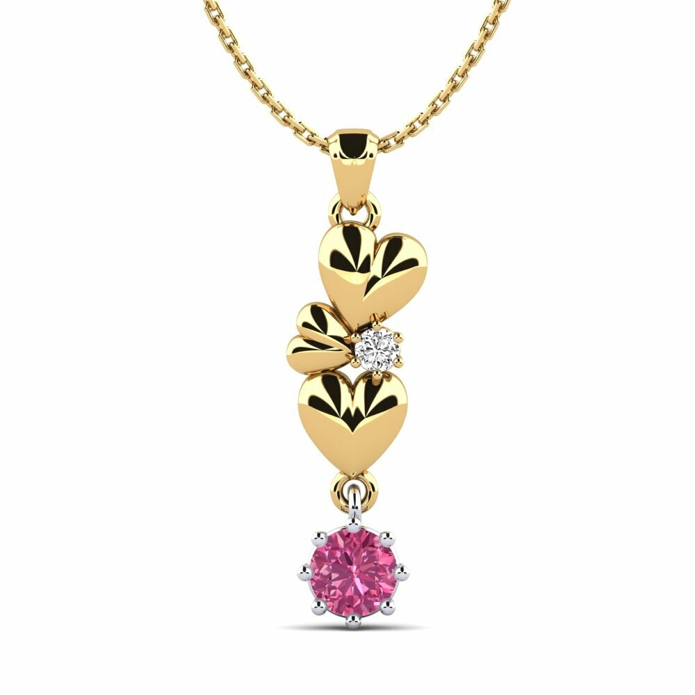 Vàng-Trắng 9K Đá Tourmaline Hồng / Bích tỷ Mặt dây chuyền nữ Permelia