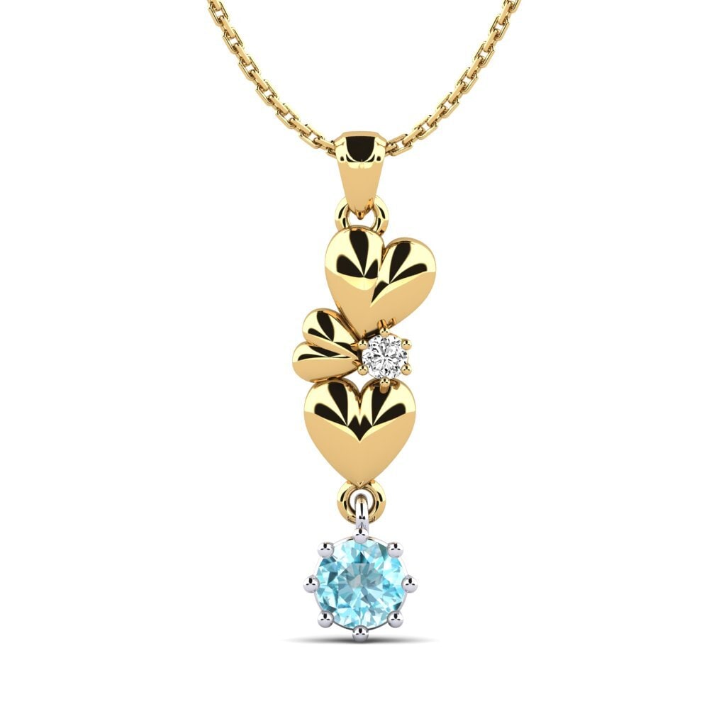 14k Oro Amarillo & Blanco Circón Azul Colgante de Mujer Permelia