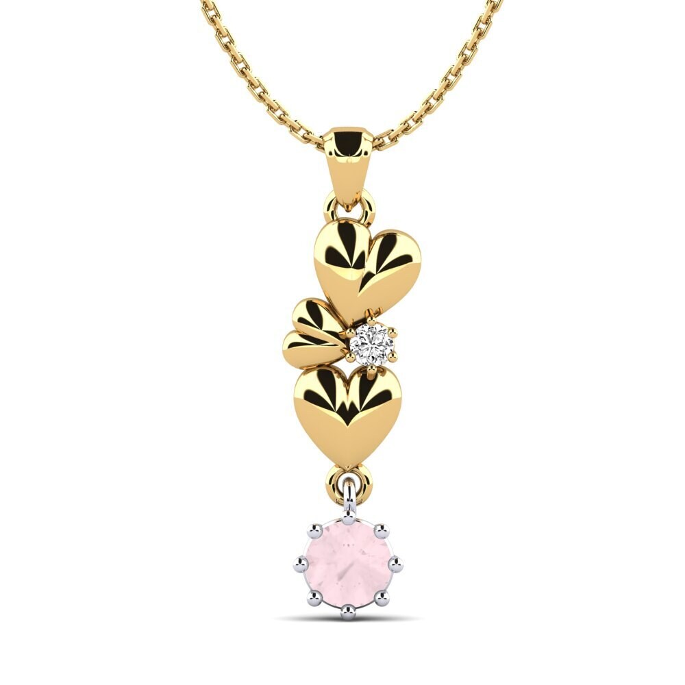 14k Oro Amarillo & Blanco Cuarzo rosa Colgante de Mujer Permelia