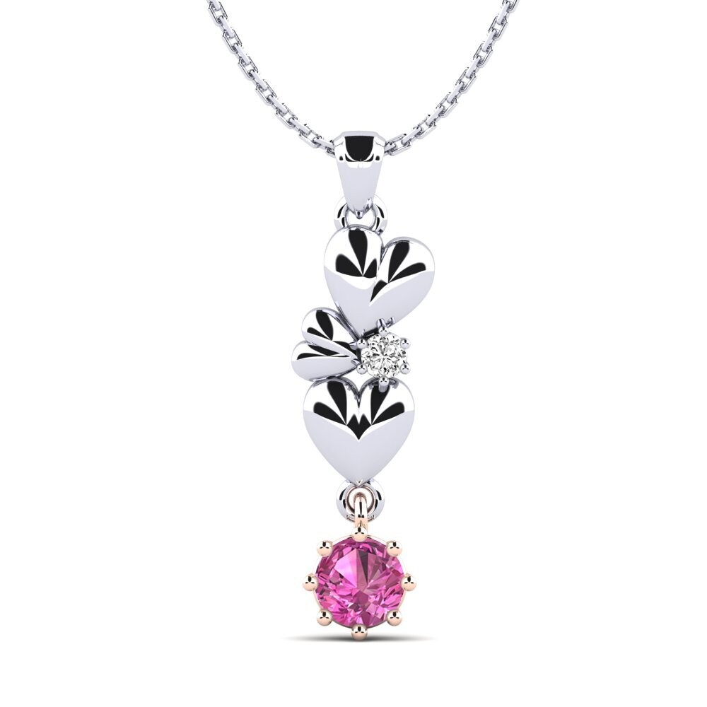 9k Oro Blanco & Rosa Topacio Rosa Colgante de Mujer Permelia