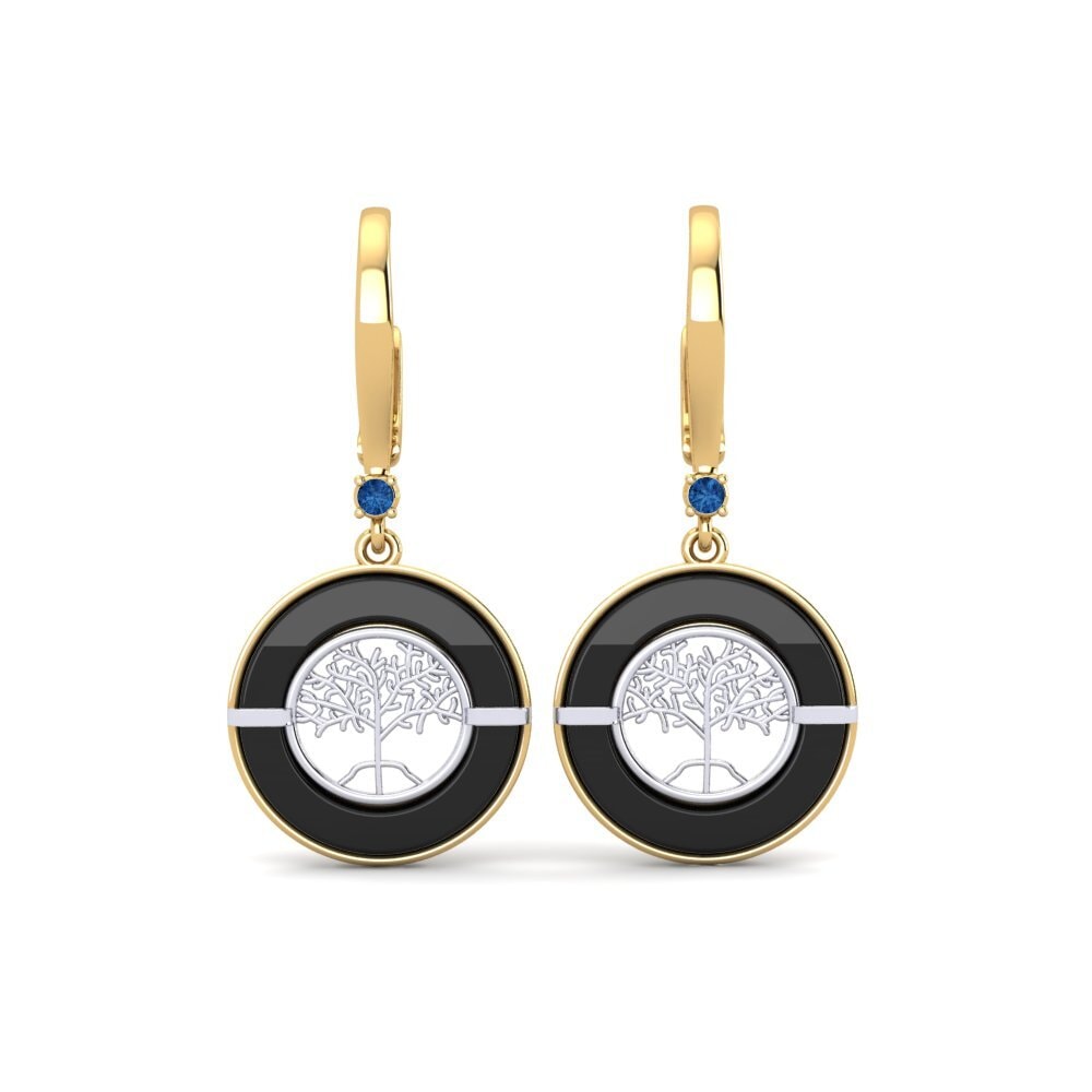 9ct Yellow & White Gold Dark Blue Zirconia Women's Earring Pernice