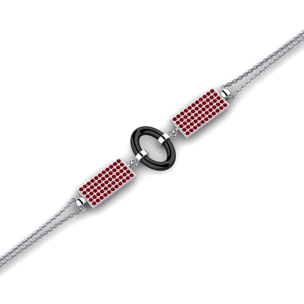 14k Oro Blanco Circonita Roja Pulsera de Mujer Petrit