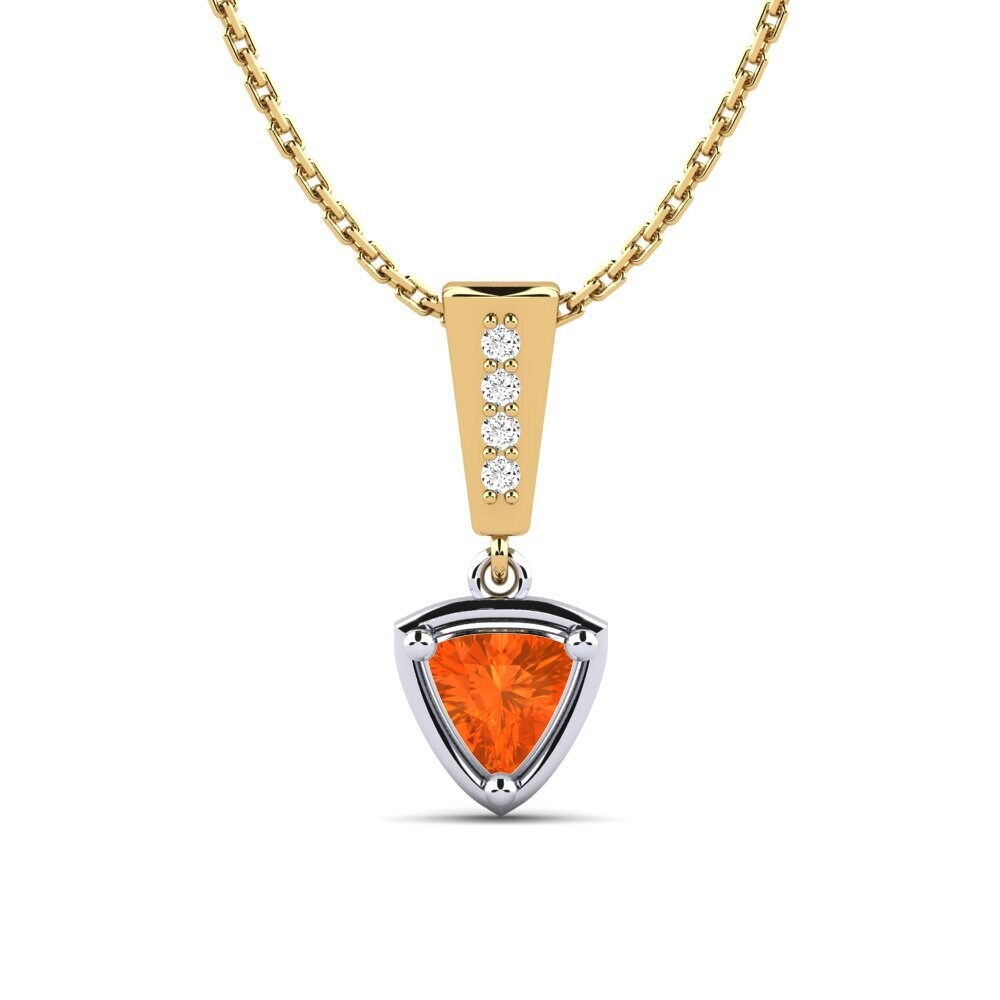 14k Oro Amarillo & Blanco Ópalo Fuego Colgante de Mujer Philesha