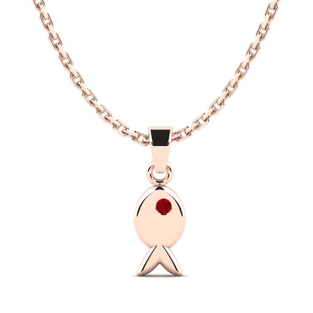 14k Oro Rosa Circonita Roja Colgante para Niño Phule