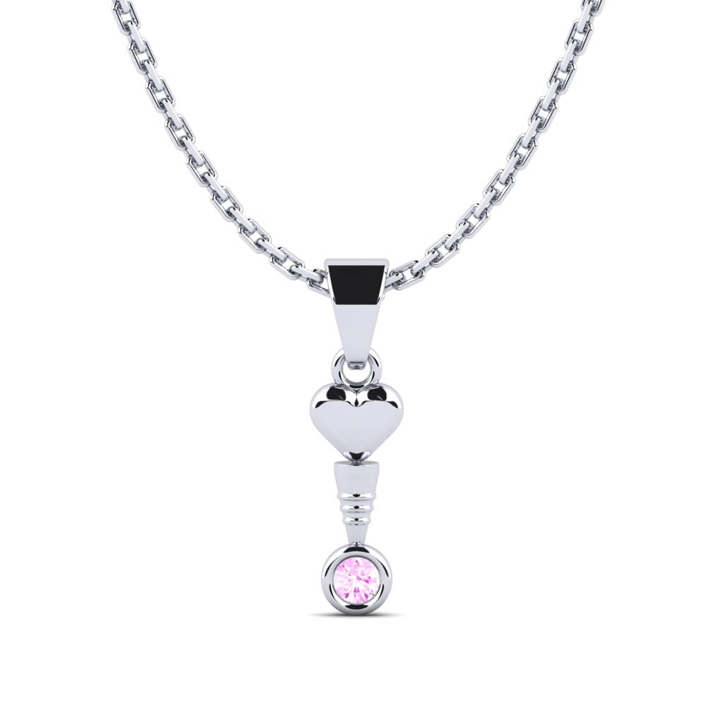 14k Oro Blanco Zafiro Rosado Colgante de Mujer Phyfer