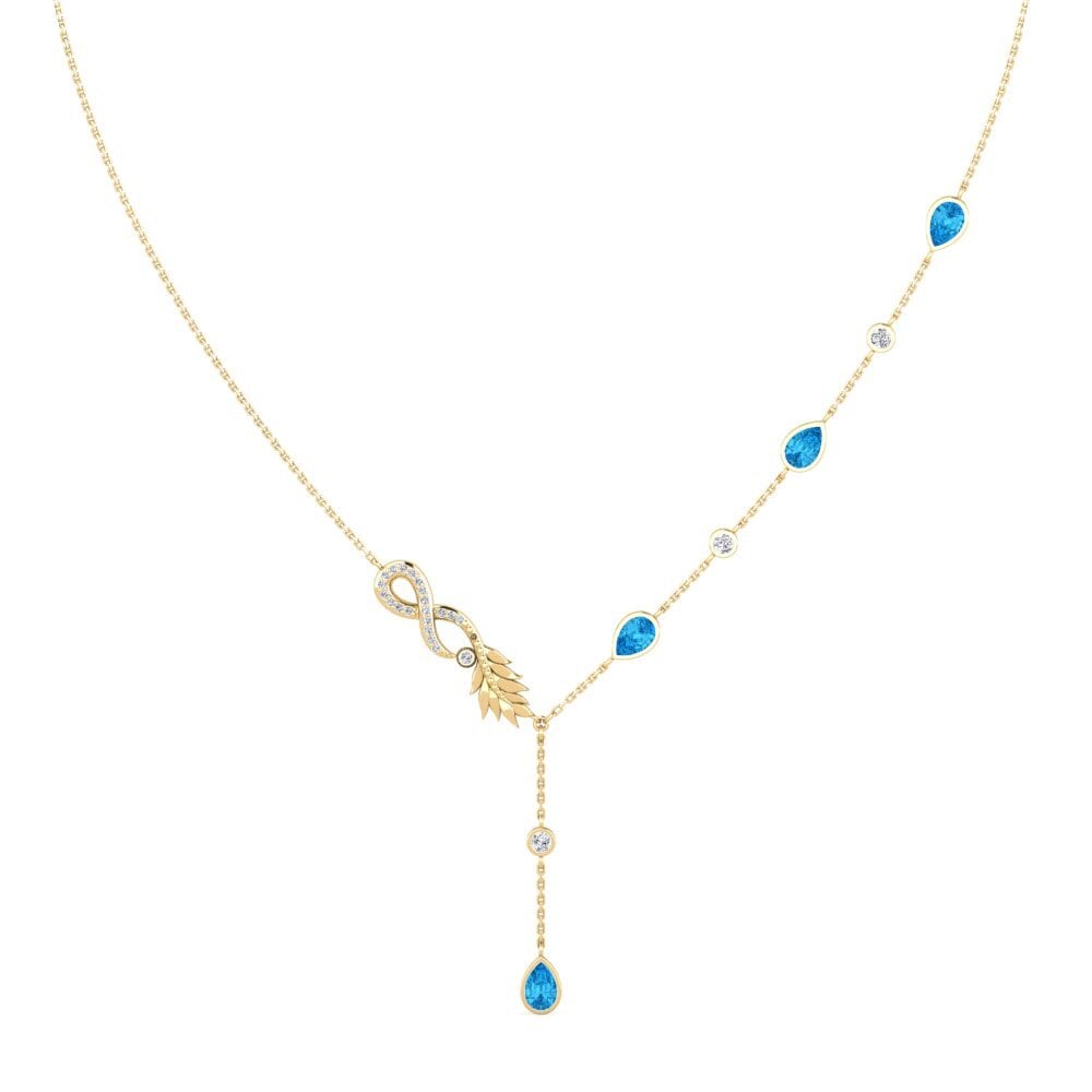 9ct Yellow Gold Blue Topaz Women's Necklace Piacevale