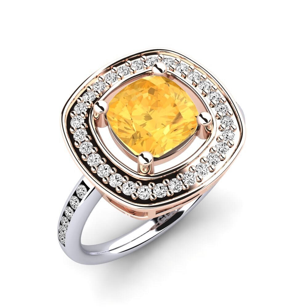 18k Oro Blanco & Rosa Citrino Anillo de compromiso Pieretta