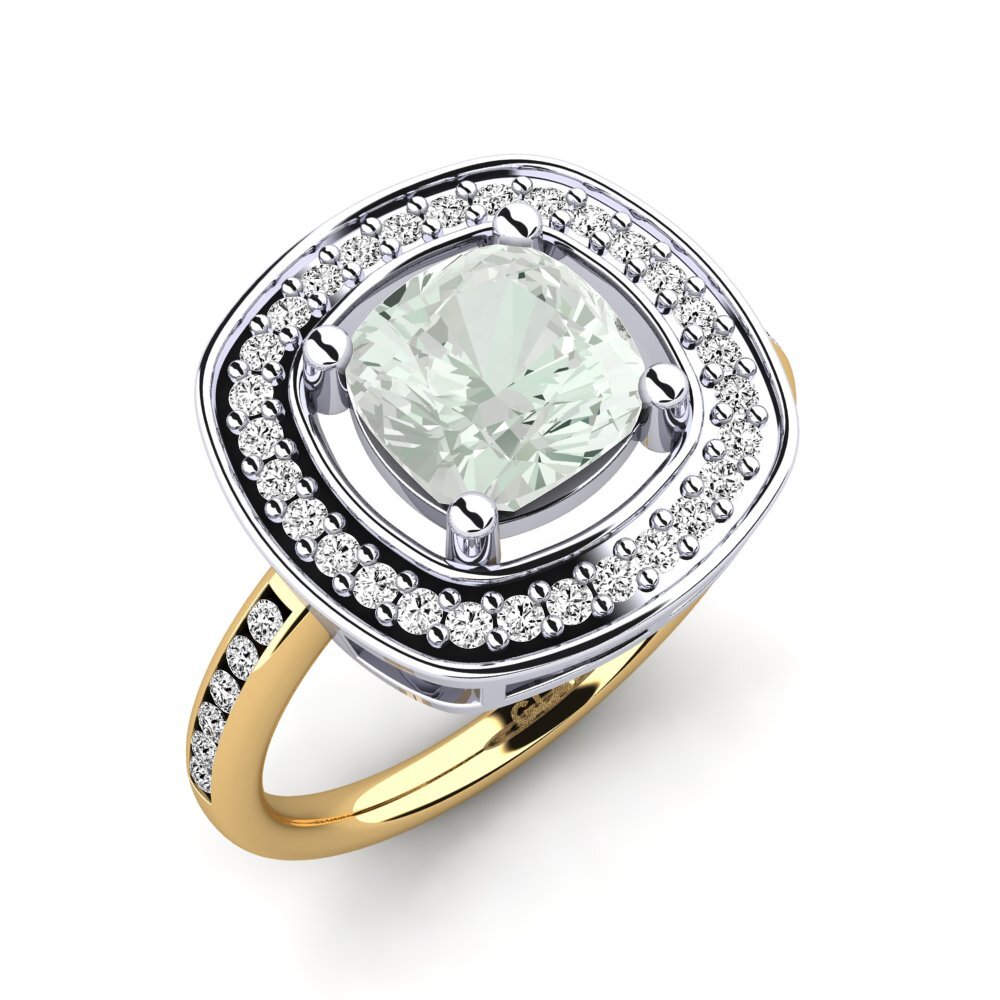 Amarelo & Branco-14K Ametista Verde Anel de Noivado Pieretta