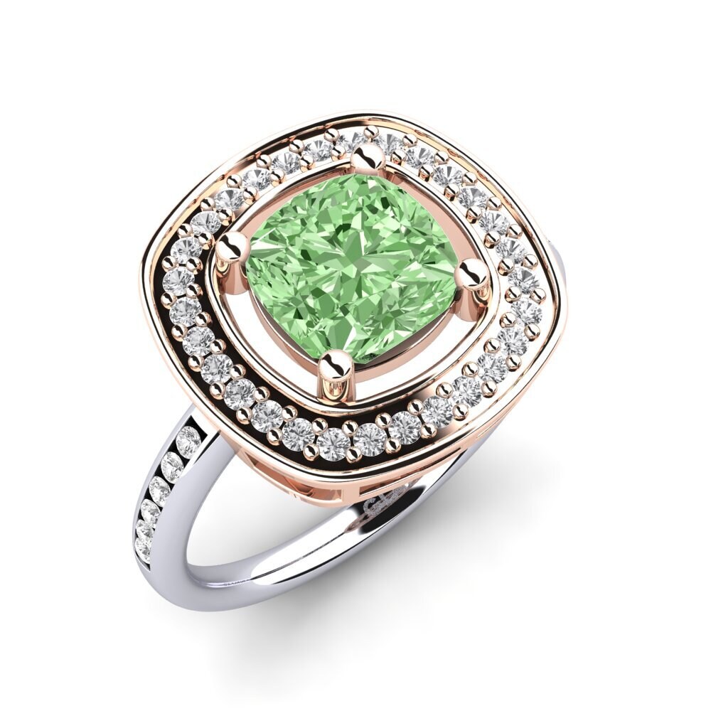 18ct White / Rose Gold Green Diamond Engagement Ring Pieretta
