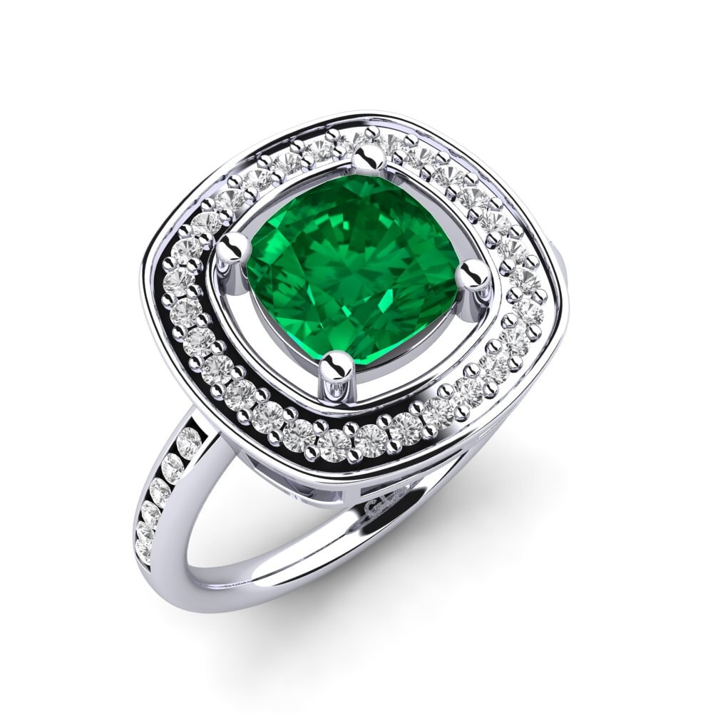 White Silver Emerald (Lab Created) Engagement Ring Pieretta