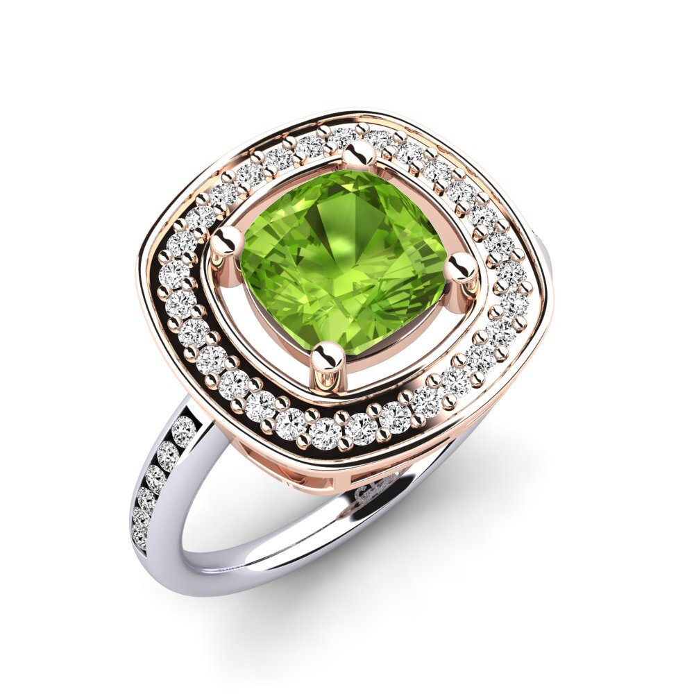 18ct White / Rose Gold Peridot Engagement Ring Pieretta