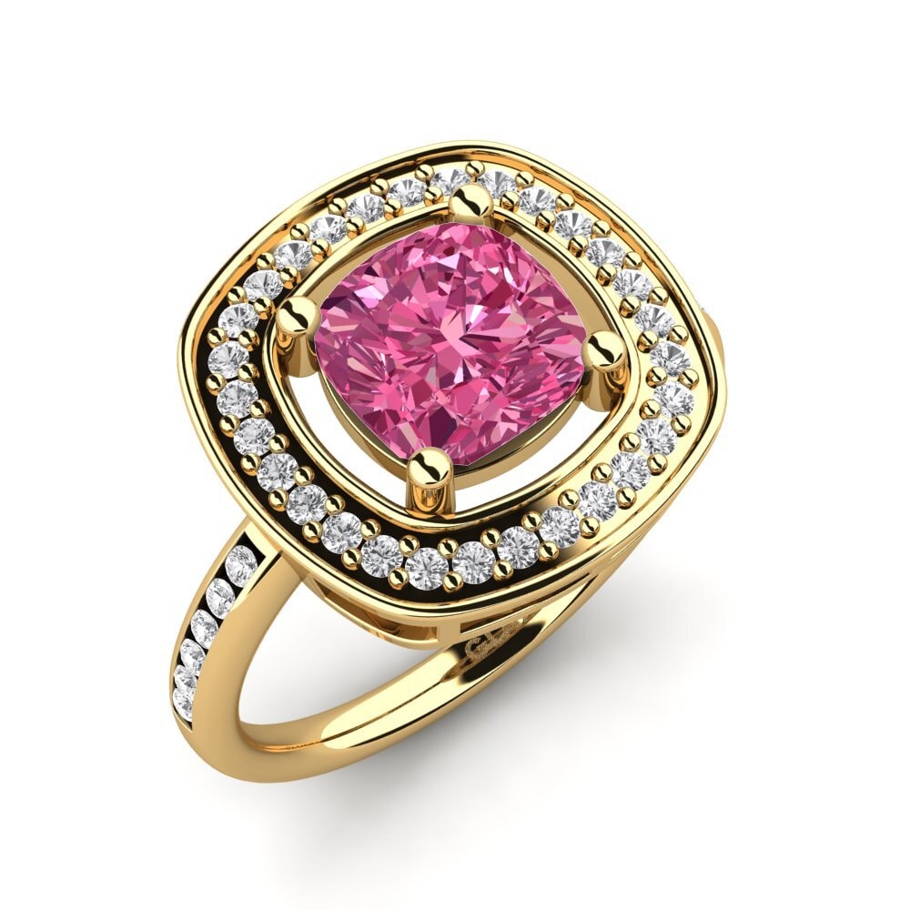 9ct Yellow Gold Pink Tourmaline Engagement Ring Pieretta
