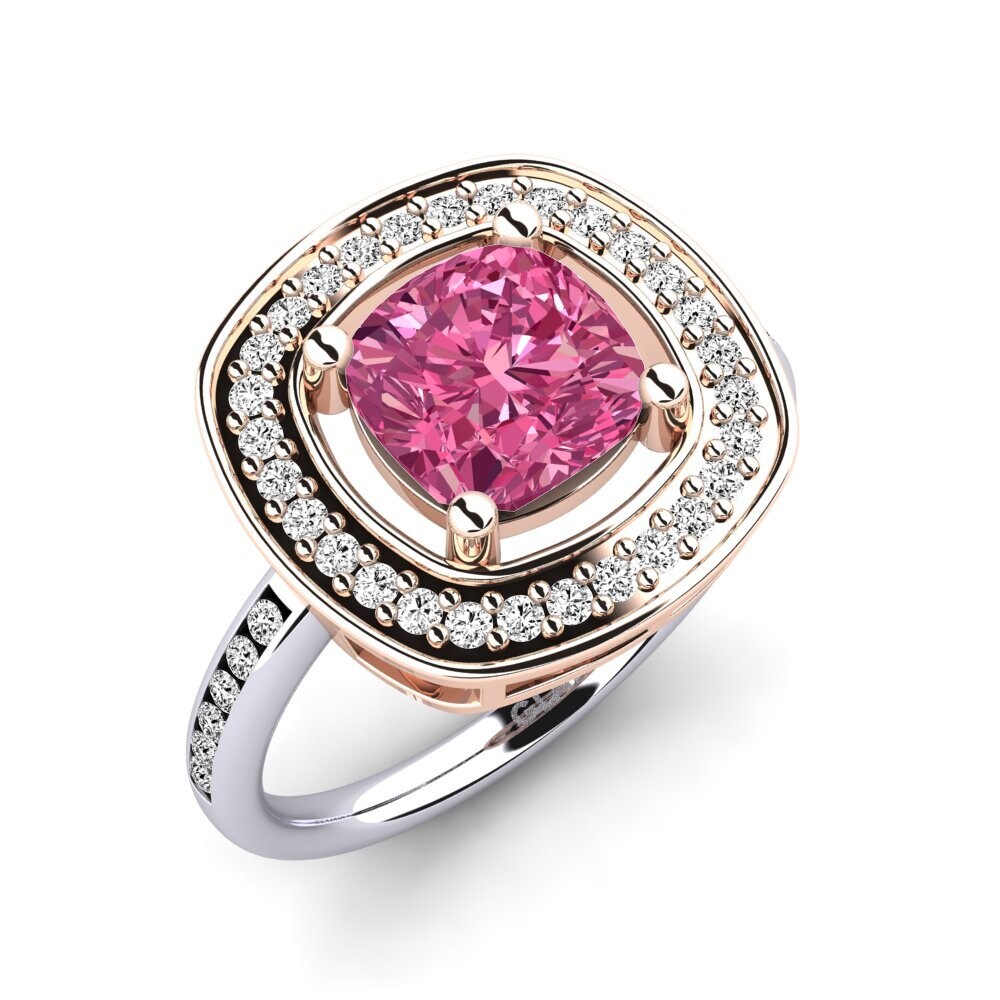 18k Oro Blanco & Rosa Turmalina rosa Anillo de compromiso Pieretta