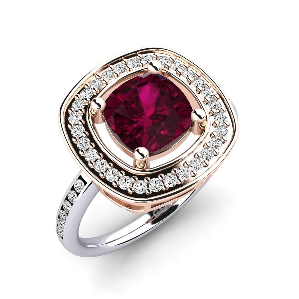 18ct White / Rose Gold Rhodolite Garnet Engagement Ring Pieretta