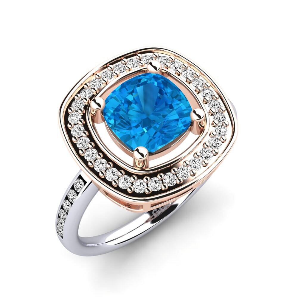 18ct White / Rose Gold Blue Topaz Engagement Ring Pieretta