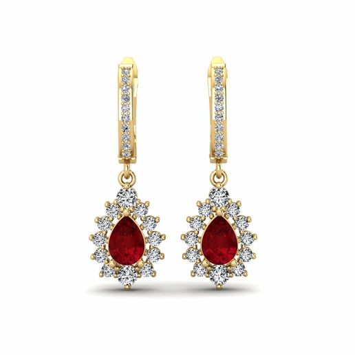 Earring Pikipek 585 Yellow Gold & Swarovski Red & Swarovski Crystal