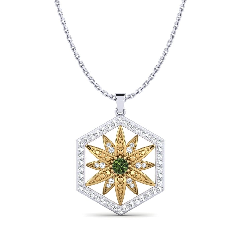 14k Oro Blanco & Amarillo Zafiro Verde Colgante de Mujer Pilgrims